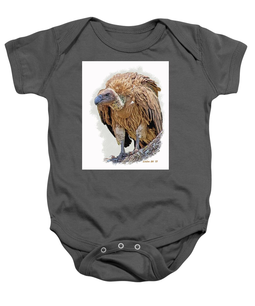 Vulture Baby Onesie featuring the digital art African White-backed Vulture by Larry Linton