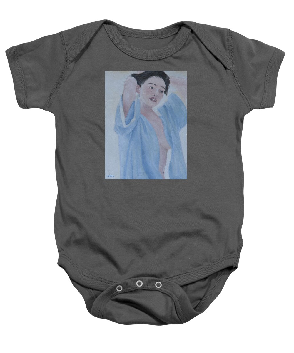 Nude Baby Onesie featuring the painting After shower by Masami Iida