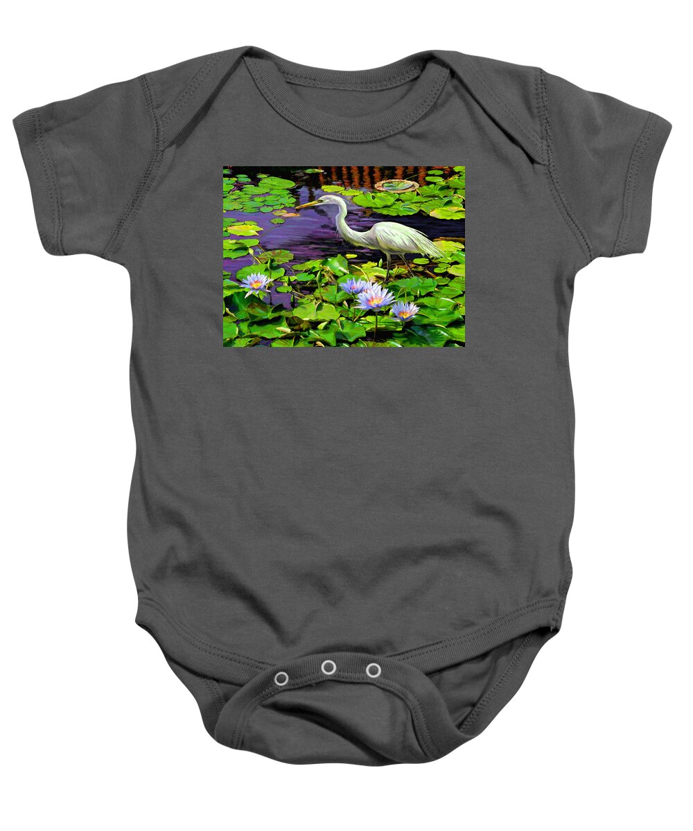 Water Birds Baby Onesie featuring the painting Afternoon Snack by David Van Hulst
