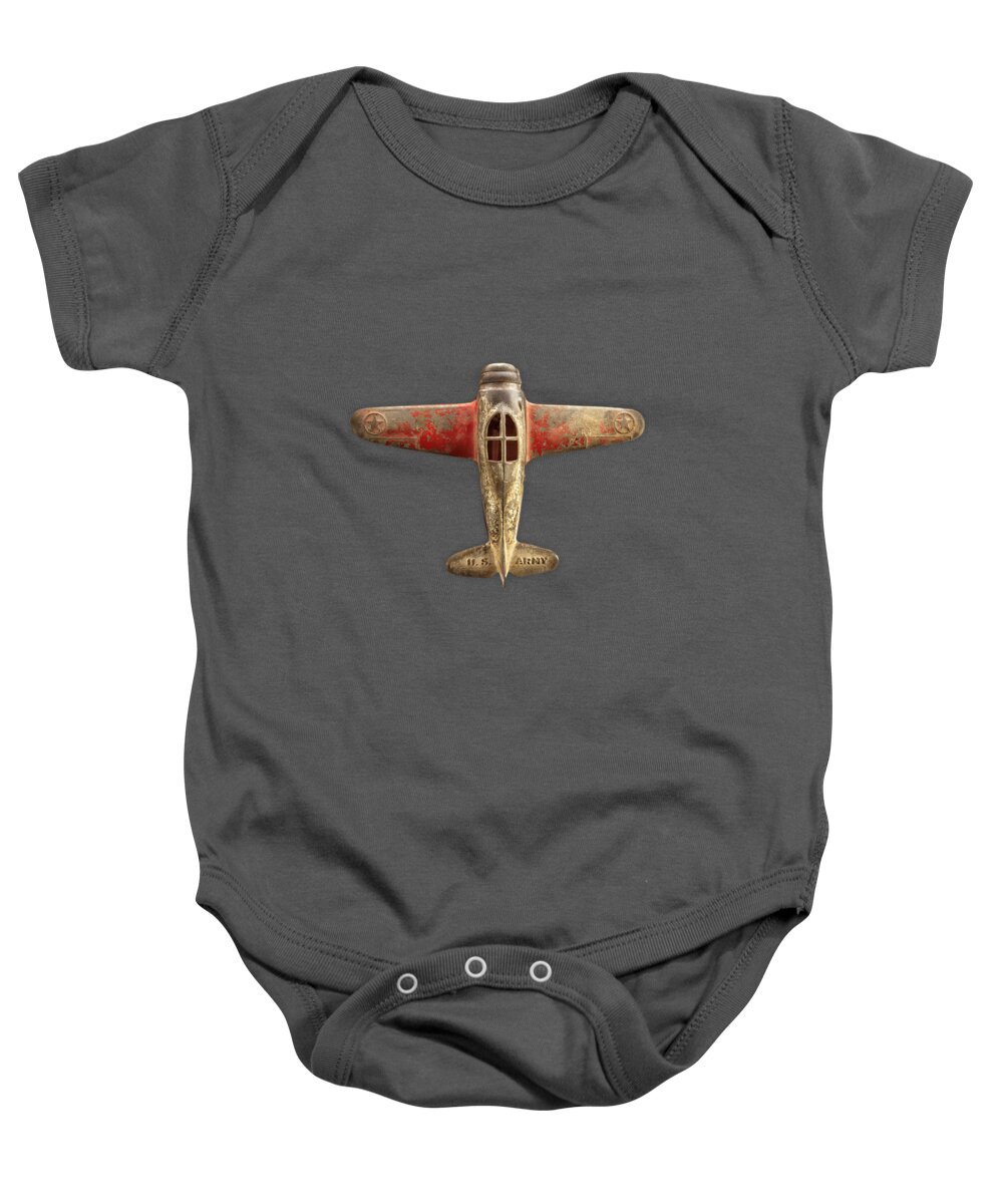 Black Baby Onesie featuring the photograph Airplane Scrapper on Black by YoPedro