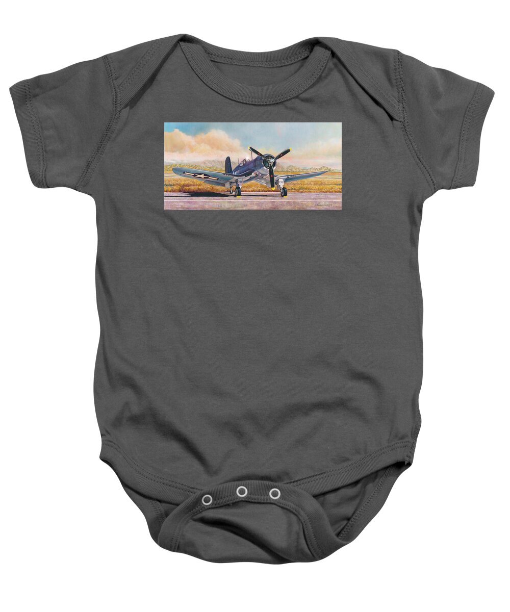 Aviation Baby Onesie featuring the painting Airshow Corsair by Douglas Castleman