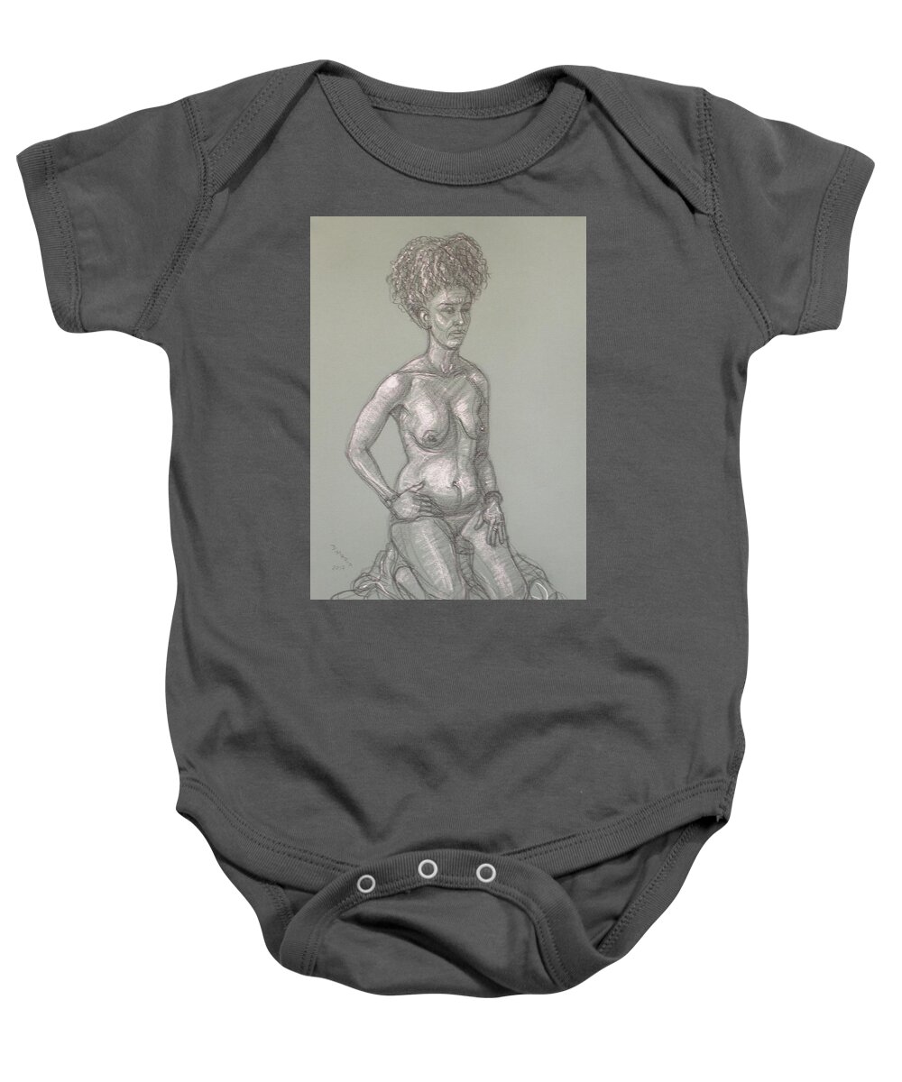 Realism Baby Onesie featuring the drawing Alizabeth Kneeling by Donelli DiMaria