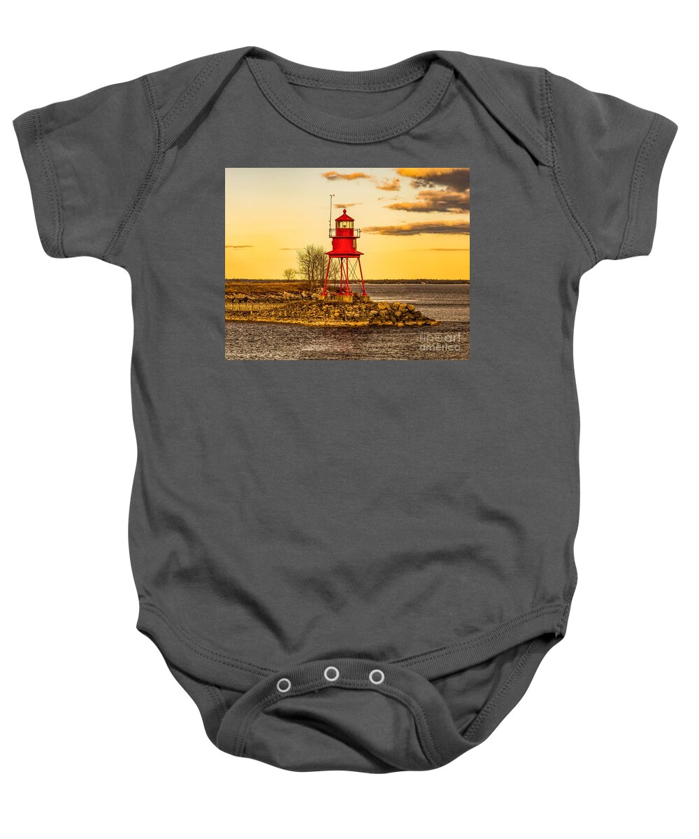 Beacon Baby Onesie featuring the photograph Alpena Harbor Lighthouse at Sunset by Nick Zelinsky Jr