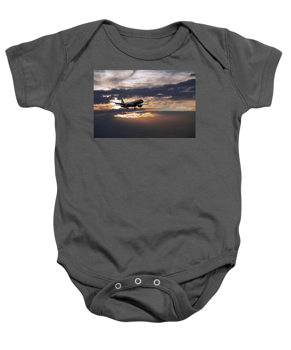 Aa Aircraft Landing Baby Onesie featuring the photograph American aircraft landing at the twilight. Miami. FL. USA by Juan Carlos Ferro Duque