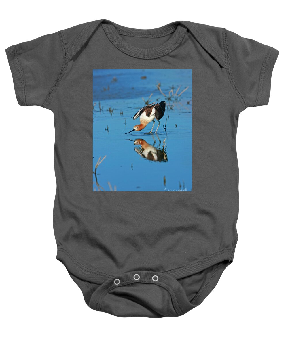 Birds Baby Onesie featuring the photograph American Avocet Reflection by John F Tsumas