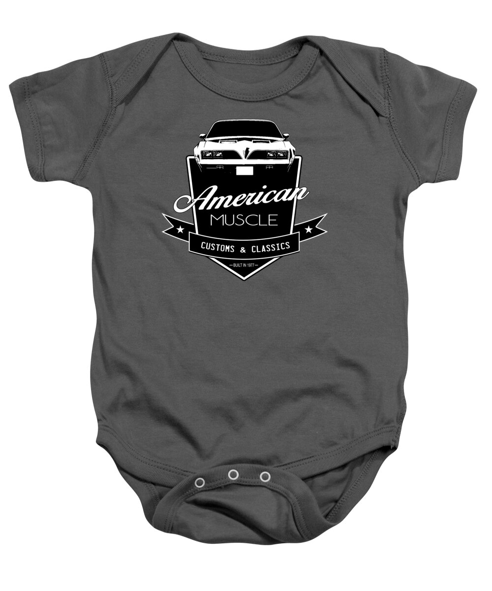 1978 Baby Onesie featuring the digital art American Muscle Firebird by Paul Kuras