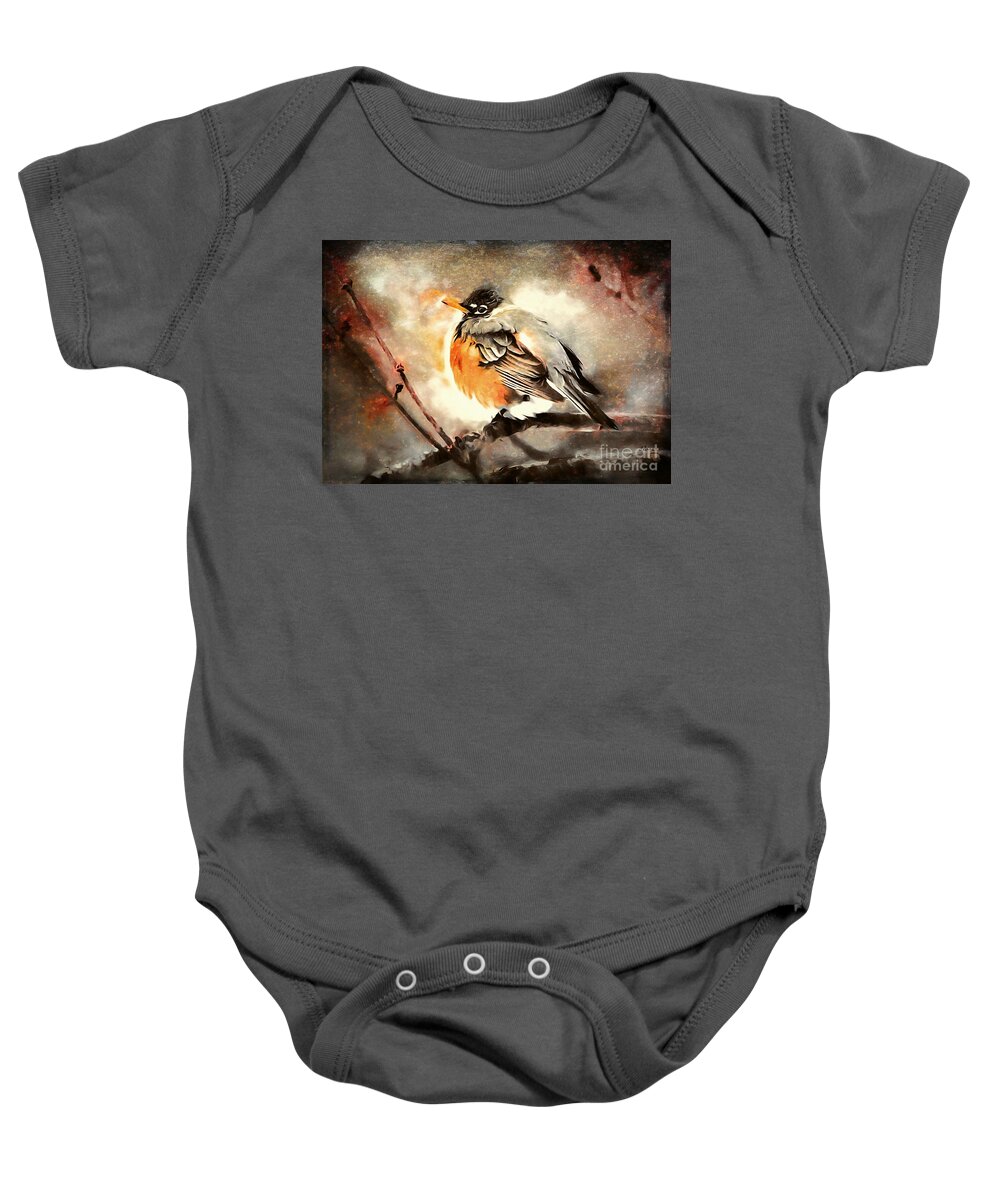 American Robin Baby Onesie featuring the painting American Robin by Tina LeCour