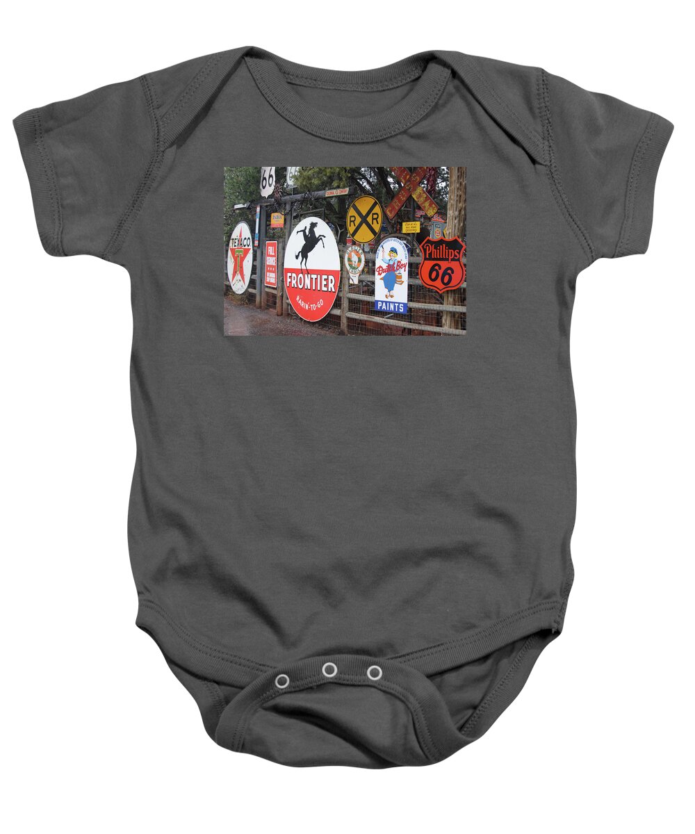 Road Signs Baby Onesie featuring the photograph Americana Rt.66 by Elvira Butler