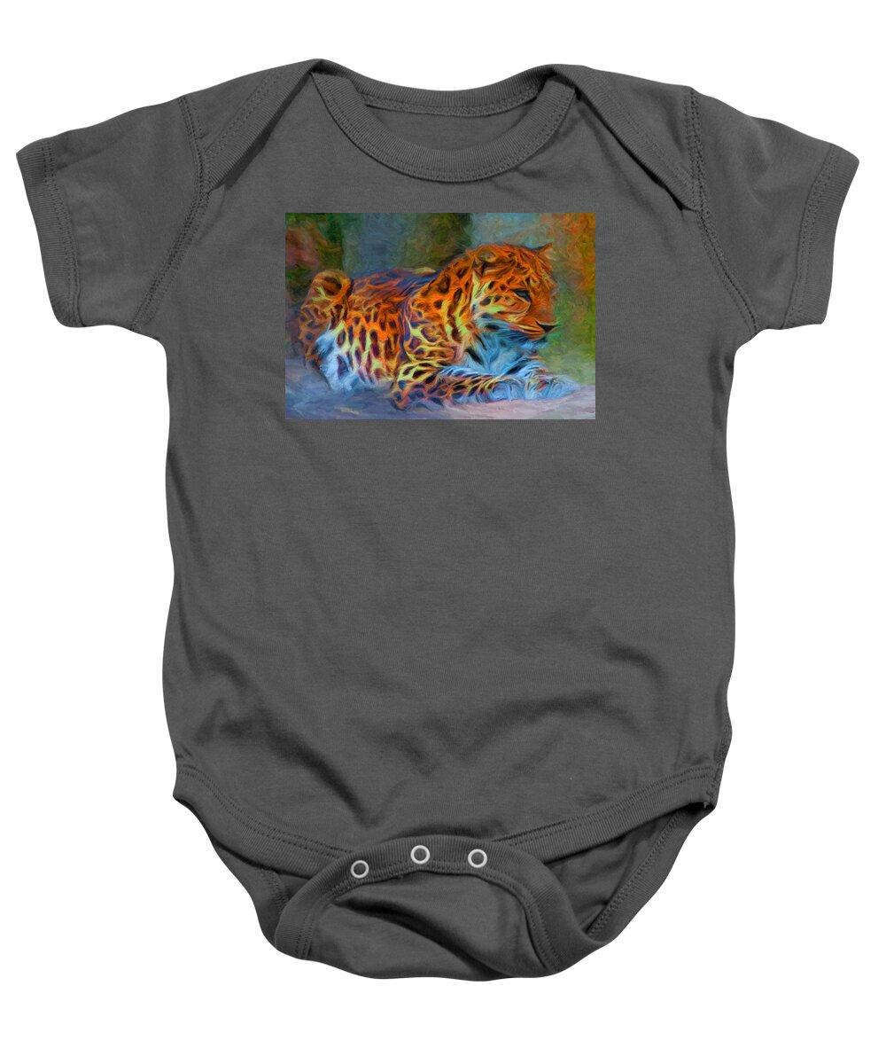 Amur Leopard Baby Onesie featuring the digital art Amur Leopard by Caito Junqueira