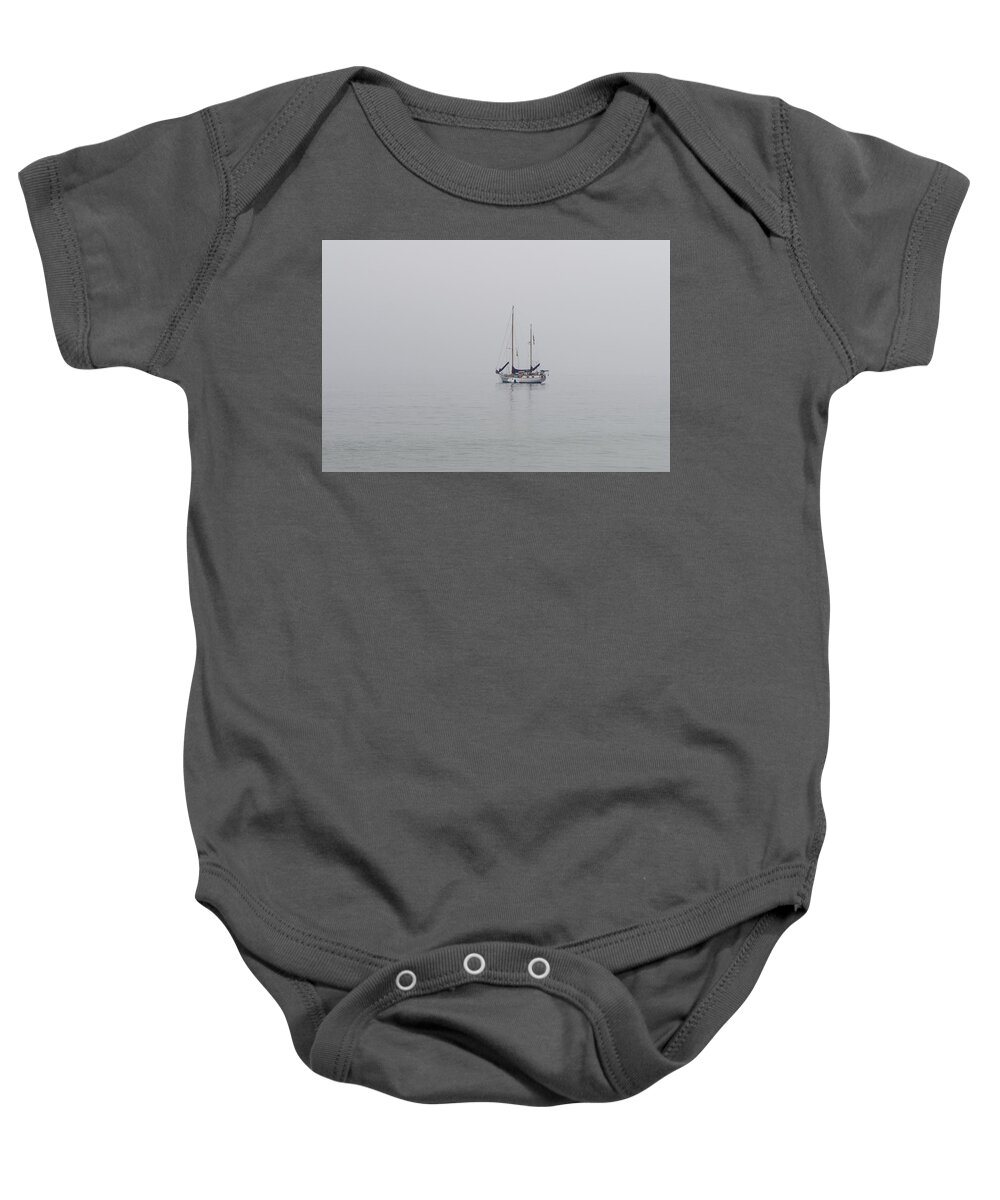 Boat Baby Onesie featuring the photograph Anchored in the Mist by Derek Dean