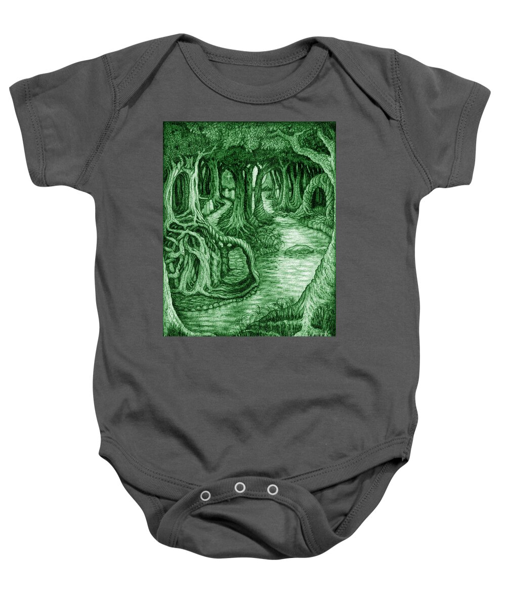 Mythology Baby Onesie featuring the drawing Ancient Forest by Debra Hitchcock