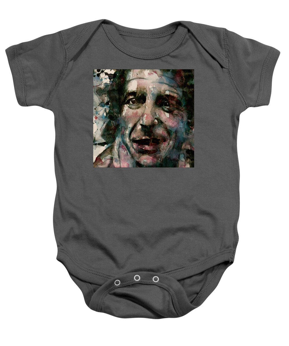 Leonard Cohen Baby Onesie featuring the painting And She Feeds You Tea And Oranges That Come All The Way From China by Paul Lovering