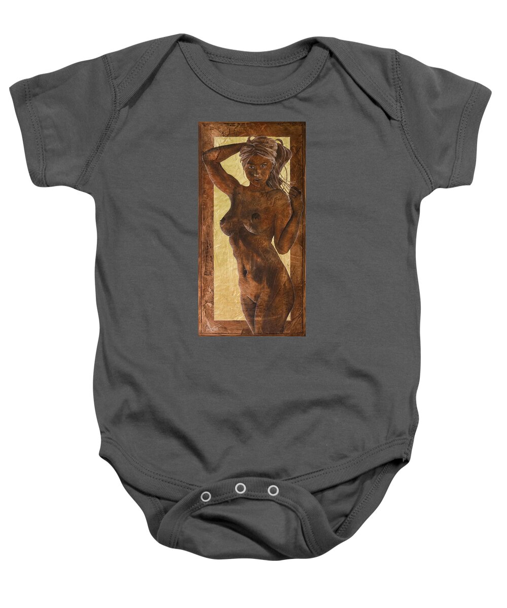 Nude Baby Onesie featuring the painting Angel In Gold by Richard Hoedl