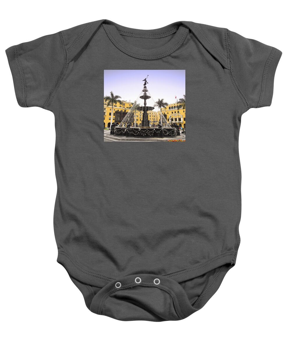 Lima Baby Onesie featuring the photograph Angel in the Square by Kathryn McBride