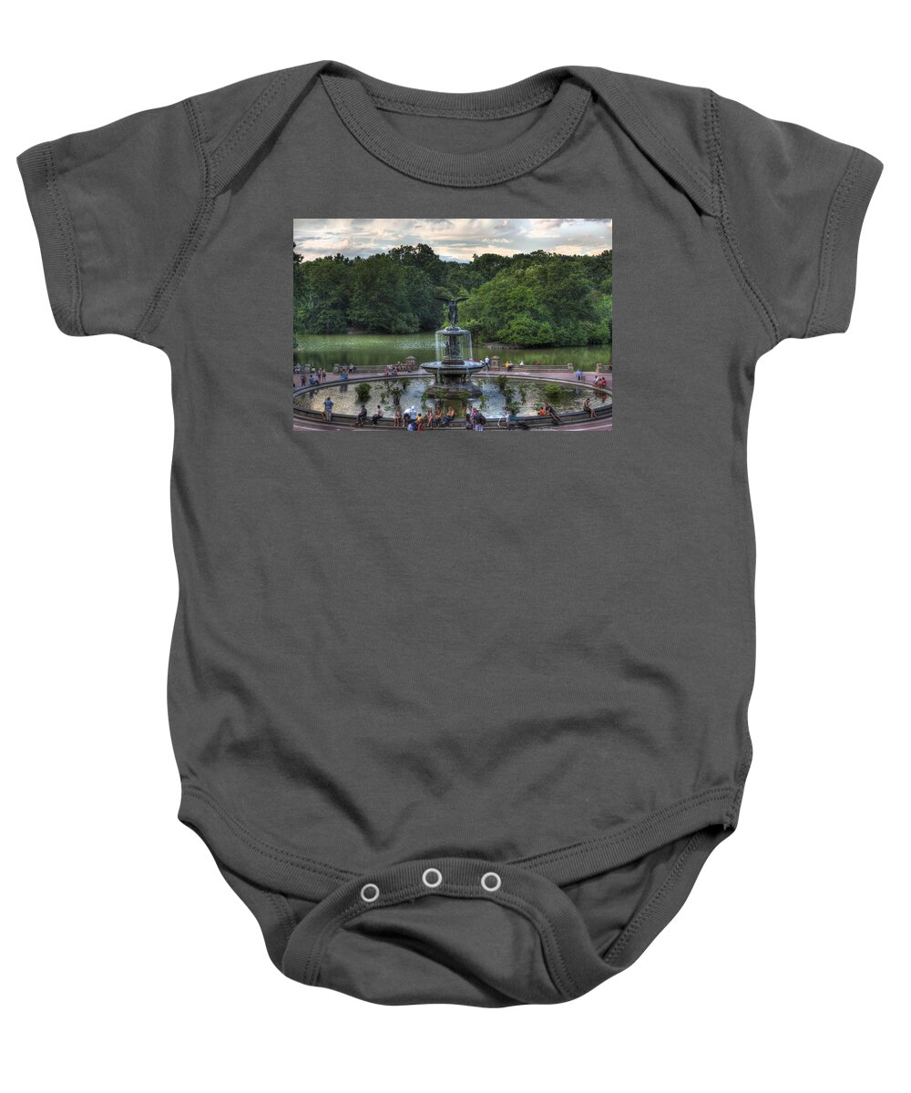 Angel Of The Waters Fountain Baby Onesie featuring the photograph Angel of the Waters Fountain Bethesda by Lee Dos Santos