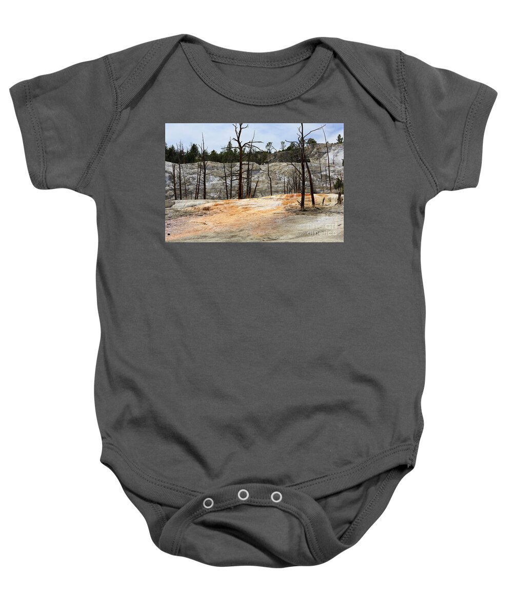 Angel Terrace Baby Onesie featuring the photograph Angel Terrace at Mammoth Hot Springs Yellowstone National Park by Louise Heusinkveld