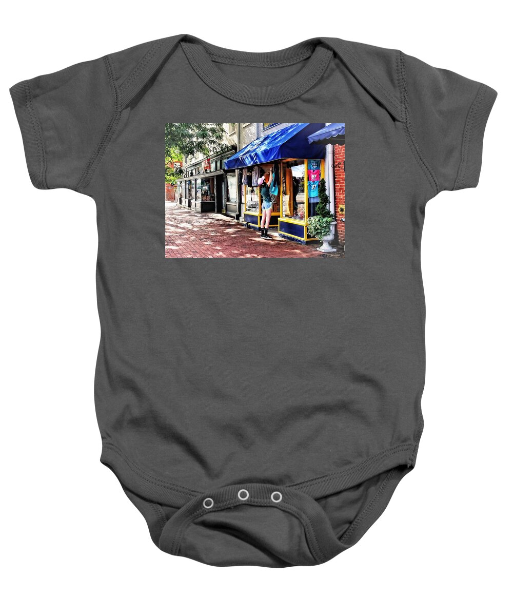 Main Street Baby Onesie featuring the photograph Annapolis MD - Opening For Business by Susan Savad