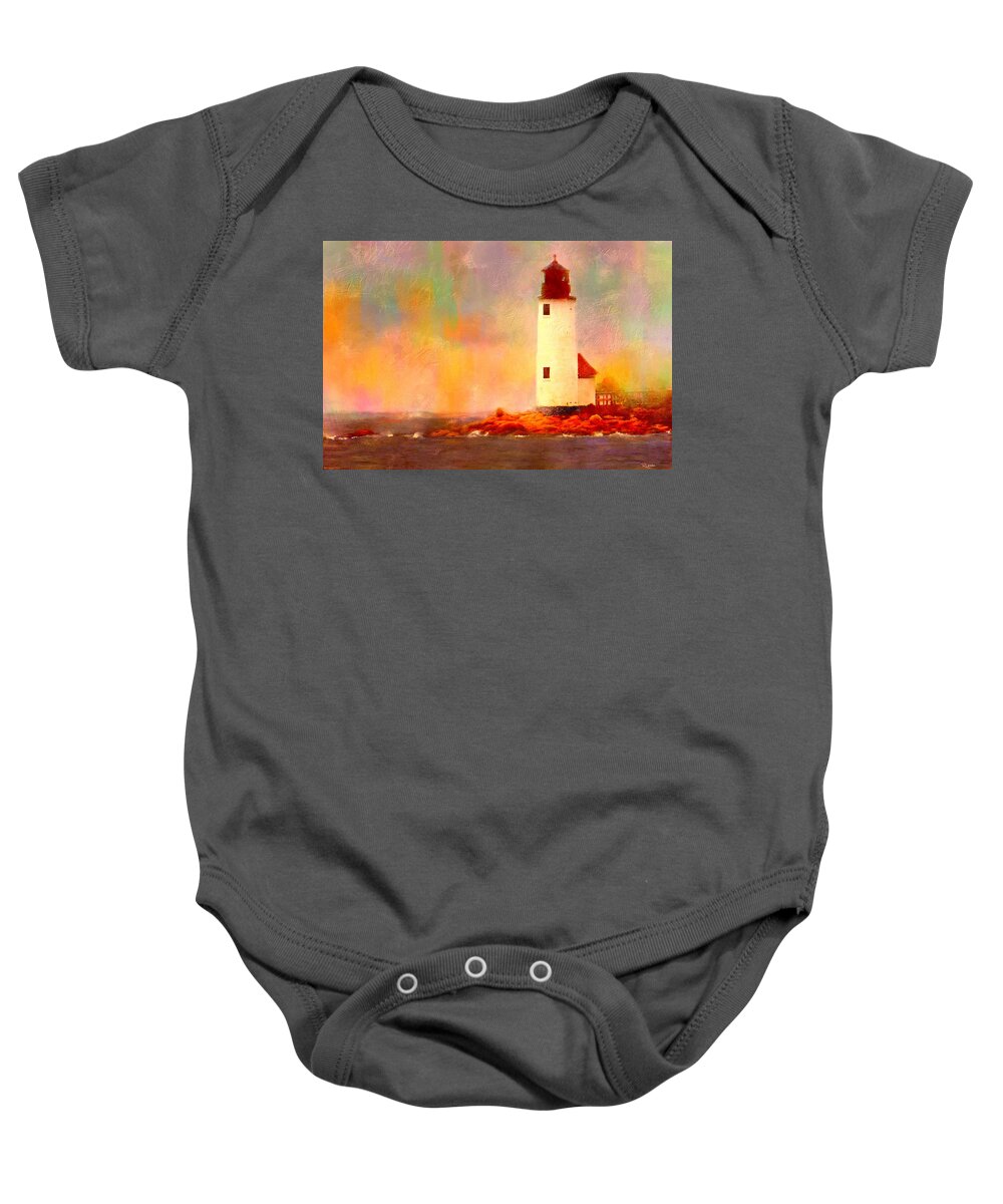 Lighthouse Baby Onesie featuring the painting Annisquam Rainbow by Sand And Chi