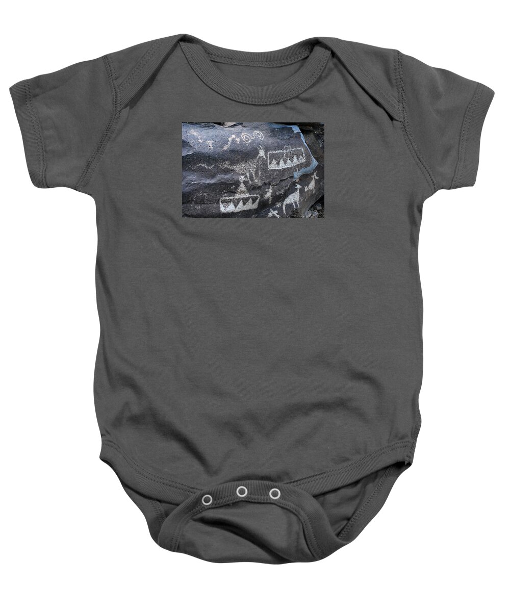 Petroglyphs Baby Onesie featuring the photograph Antelope with snake by Glory Ann Penington