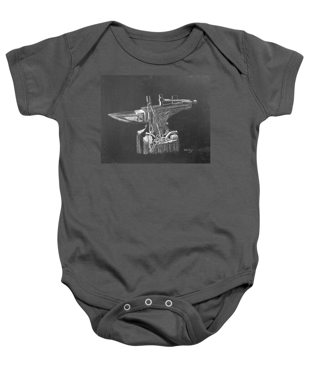 Anvil Baby Onesie featuring the painting Anvil by Richard Le Page