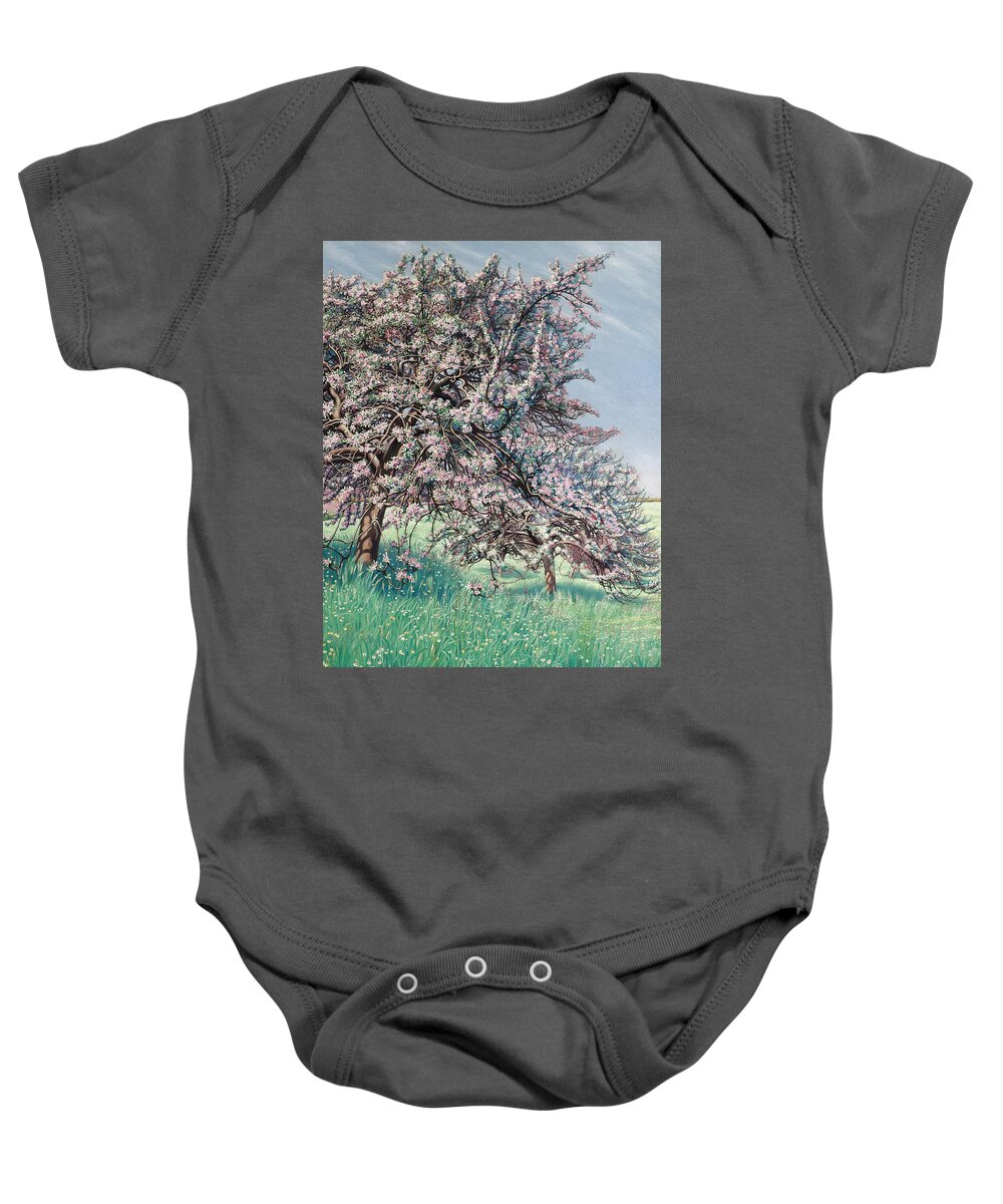 Carlos Schwabe Baby Onesie featuring the painting Apple Blossom by Carlos Schwabe
