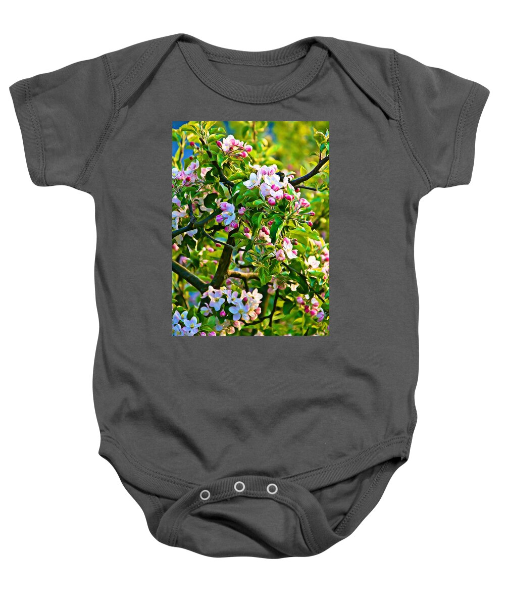 Apple Tree Baby Onesie featuring the photograph Apple tree blossoms by Tatiana Travelways