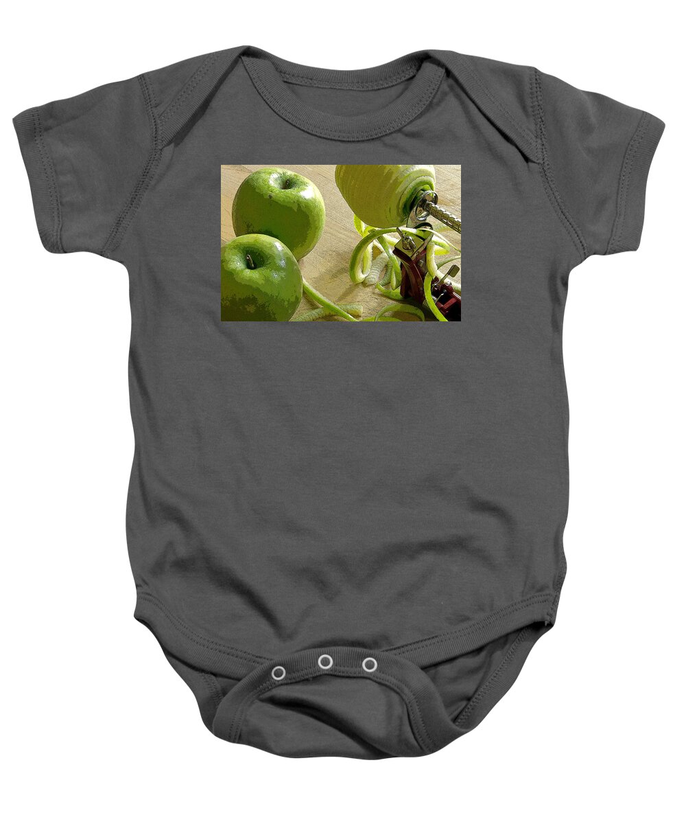 Apple Baby Onesie featuring the photograph Apples getting peeled by Debra Baldwin