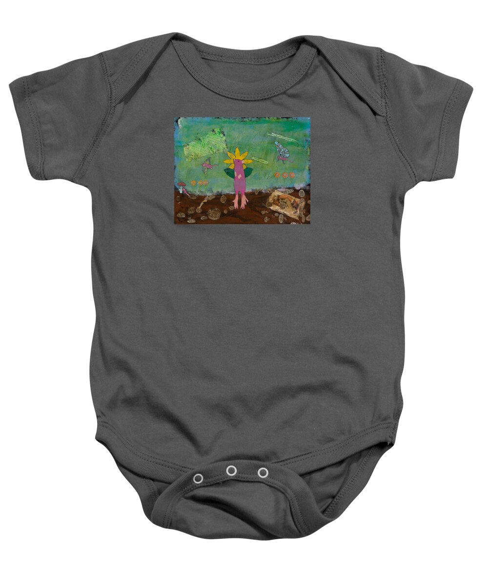 Rat Baby Onesie featuring the mixed media April Showers by Dawn Boswell Burke