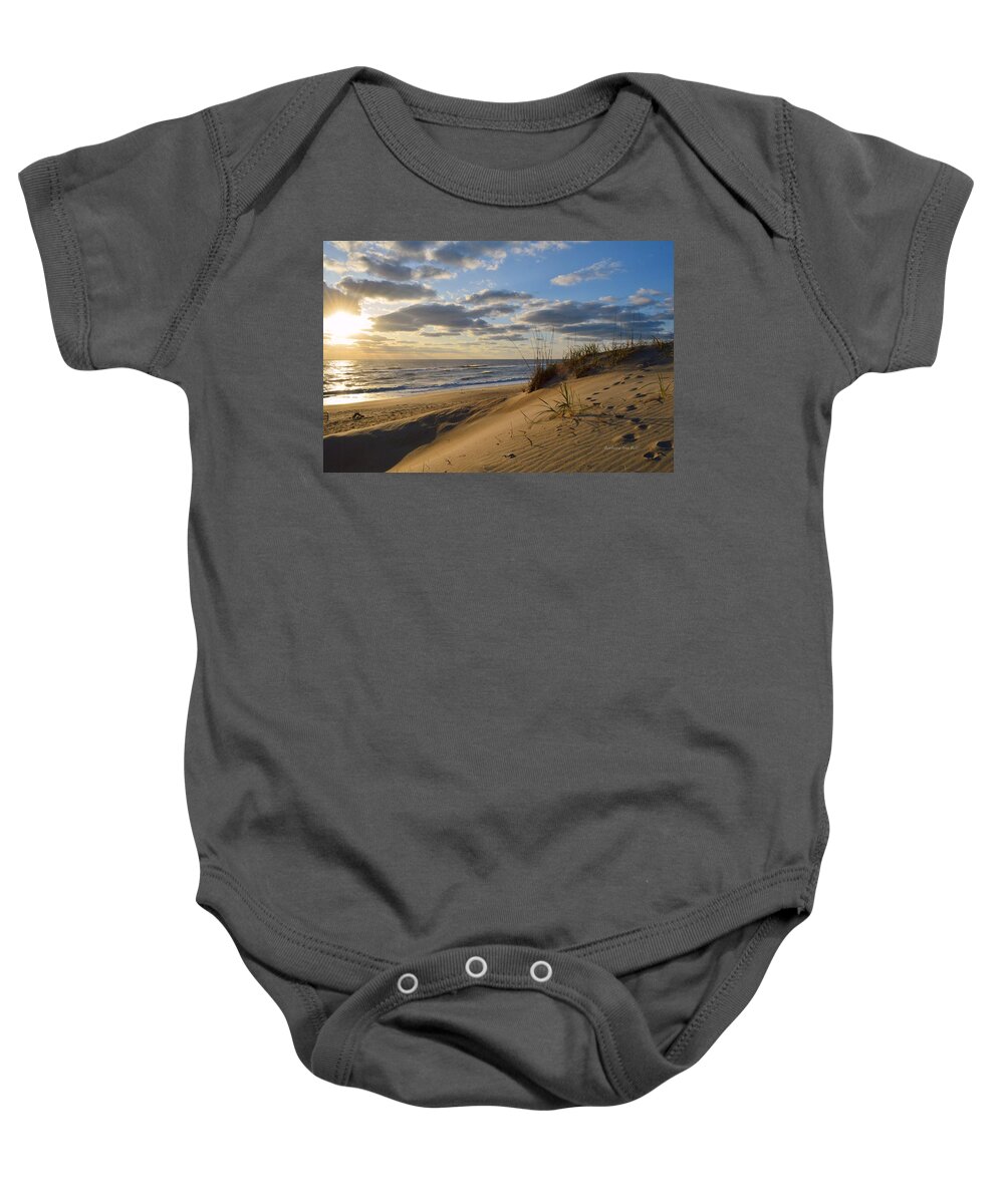 Obx Sunrise Baby Onesie featuring the photograph April Sunrise 2016 by Barbara Ann Bell