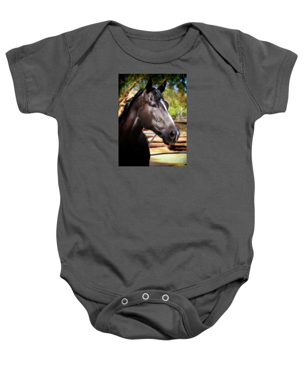 Horse Baby Onesie featuring the photograph AQHA Foundation Mare Miss Smokin' Blue Jeans by Gus McCrea