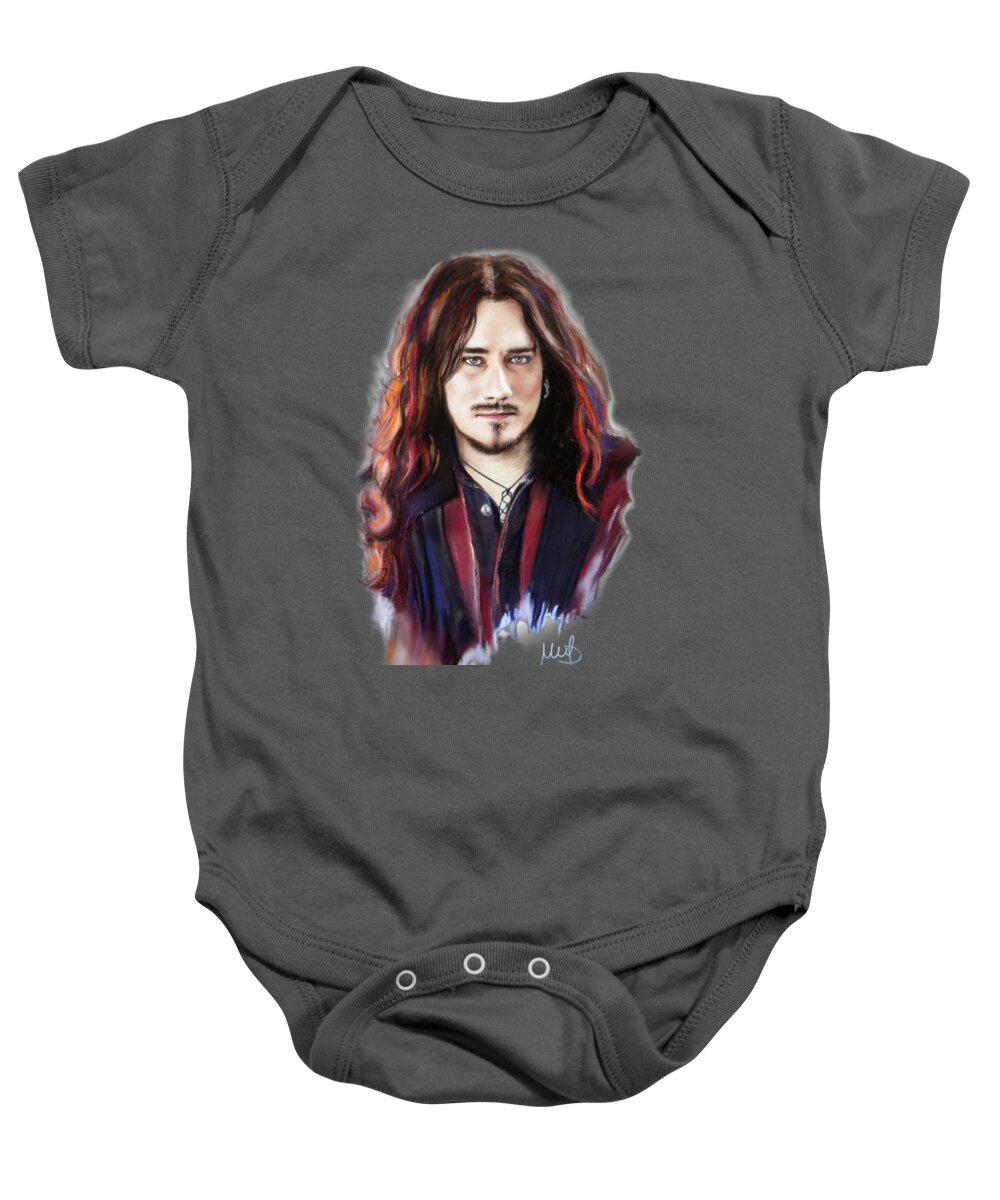 Tuomas Holopainen Baby Onesie featuring the mixed media Tuomas Holopainen by Melanie D
