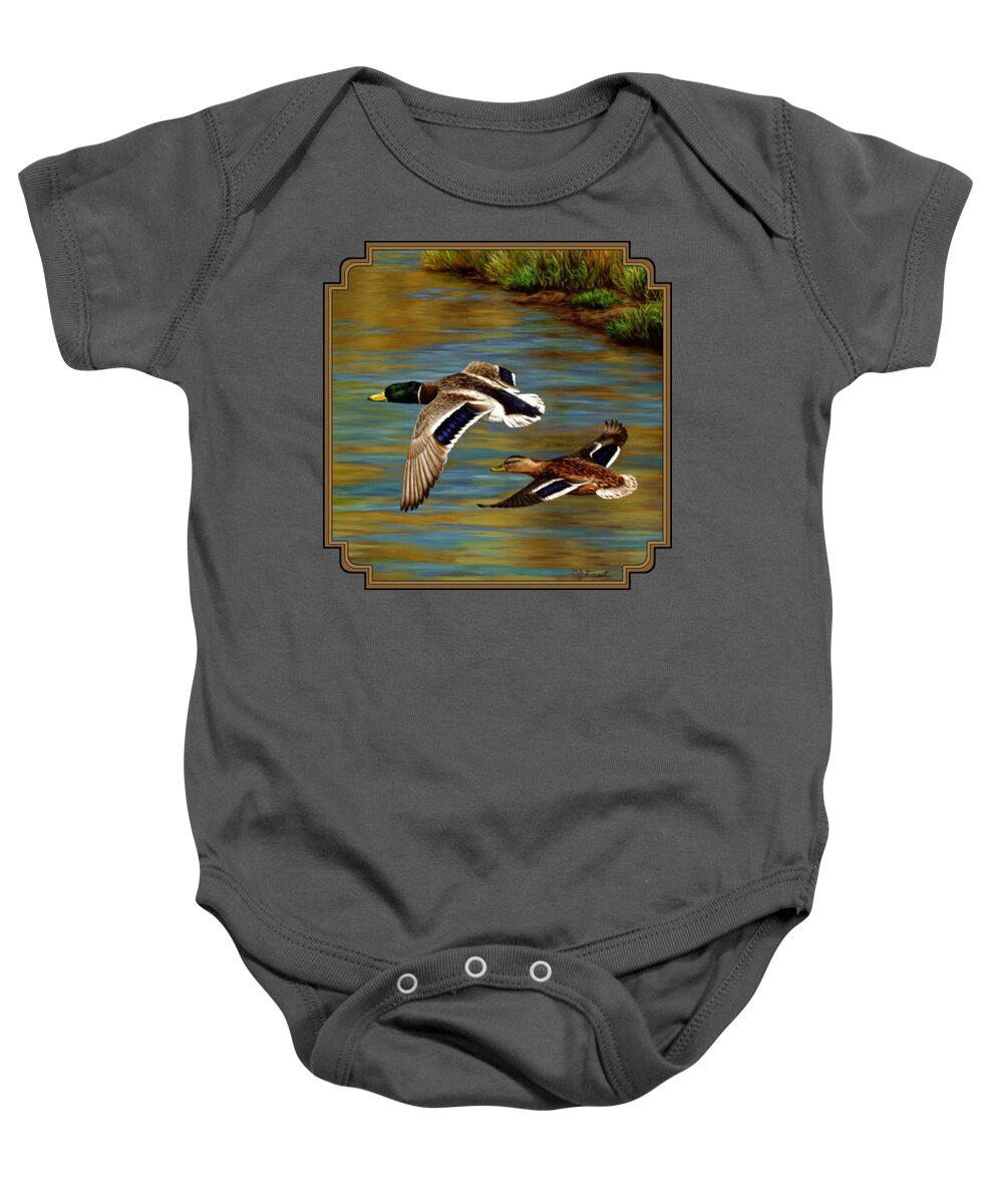 Duck Baby Onesie featuring the painting Golden Pond by Crista Forest