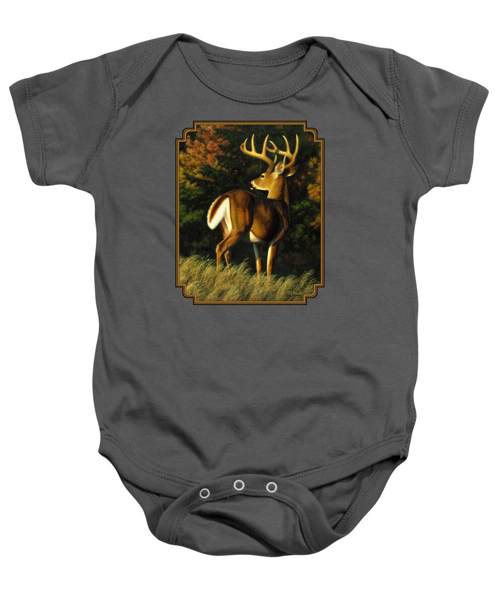Deer Baby Onesie featuring the painting Whitetail Buck - Indecision by Crista Forest
