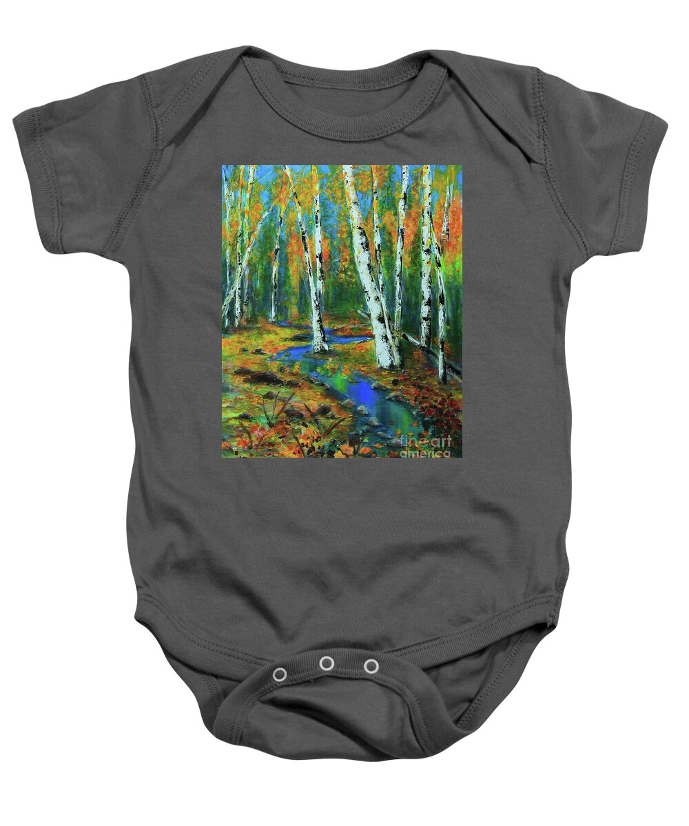 Landscape Baby Onesie featuring the painting Aspens by Jeanette French