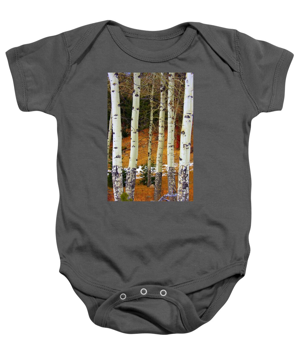 Aspens Baby Onesie featuring the photograph Aspens of white by Julie Lueders 