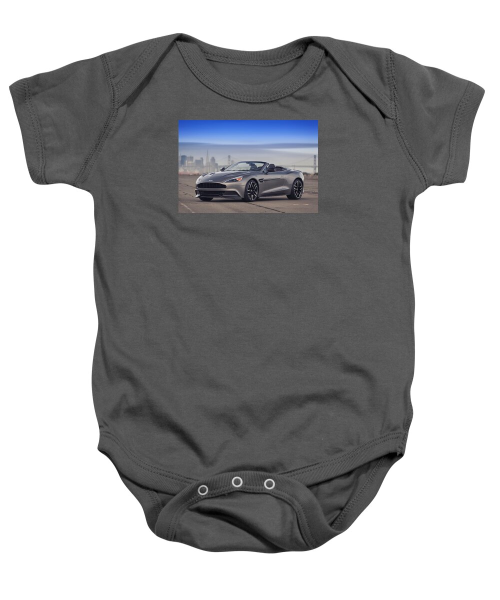 Aston Baby Onesie featuring the photograph Aston Vanquish Convertible by ItzKirb Photography