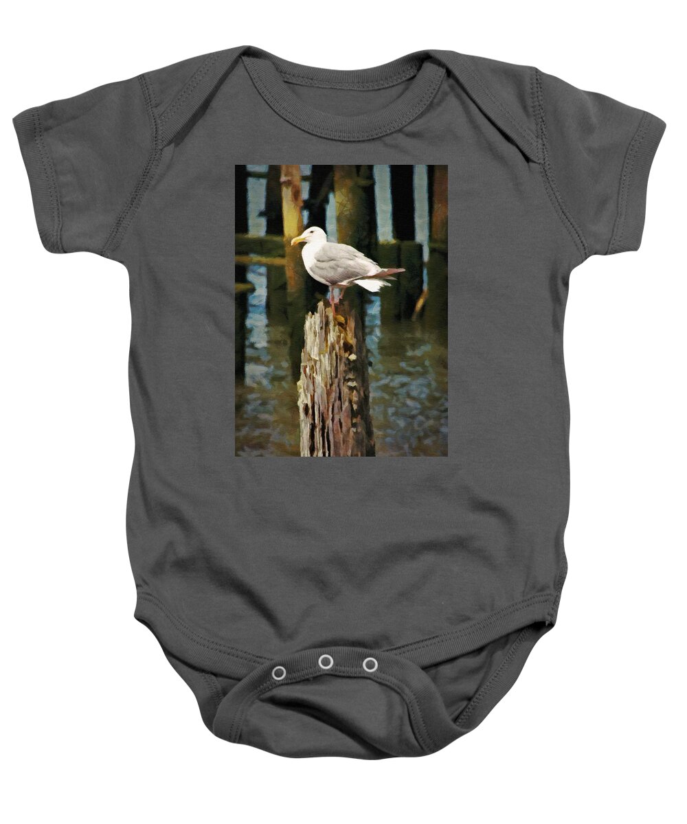 Seagull Baby Onesie featuring the painting Astoria Waterfront, Scene 2 - Post Posing by Jeffrey Kolker