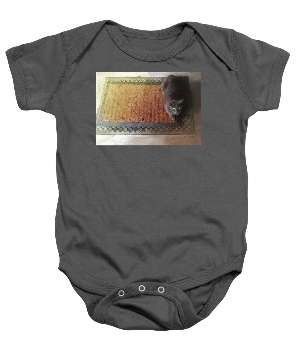 Cat Baby Onesie featuring the digital art At The Door by Curtis Chapline