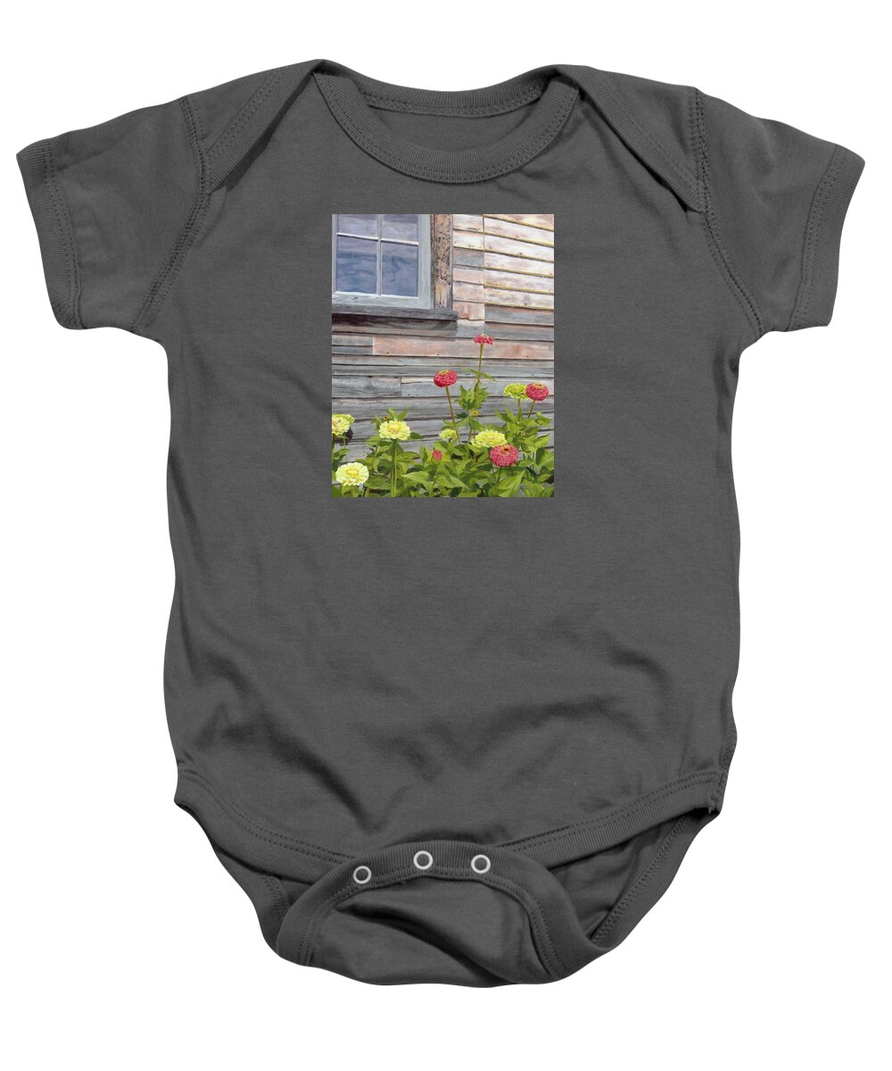 Weathered Wood Baby Onesie featuring the painting At the Shelburne by Lynne Reichhart
