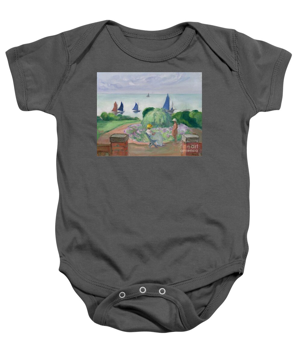 Henri Lebasque - At The Terrace At Prefailles Baby Onesie featuring the painting At the Terrace at Prefailles by MotionAge Designs