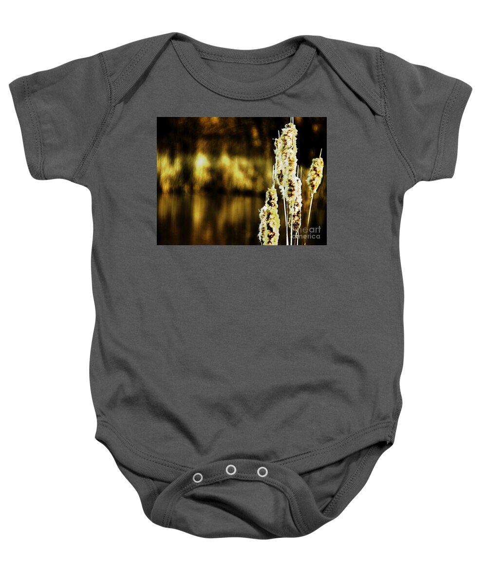 Cattails Baby Onesie featuring the photograph At Water's Edge by Don Kenworthy