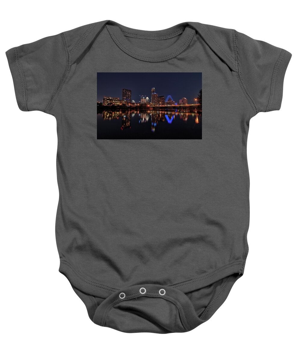 Austin Baby Onesie featuring the photograph Austin Skyline At Night by Todd Aaron