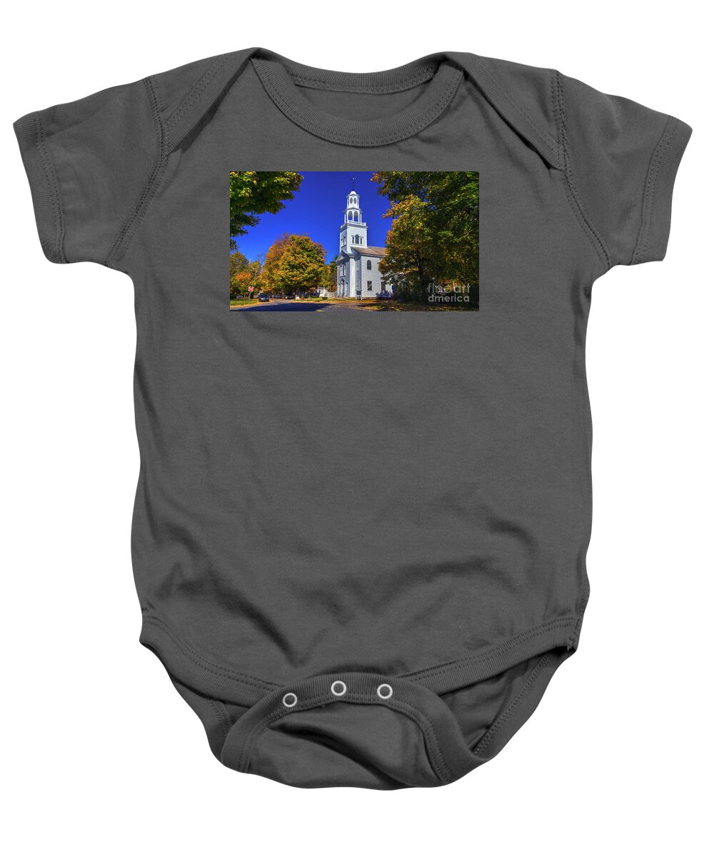 Fall Foliage Baby Onesie featuring the photograph Autumn at Old First Church In Bennington Vermont by Scenic Vermont Photography