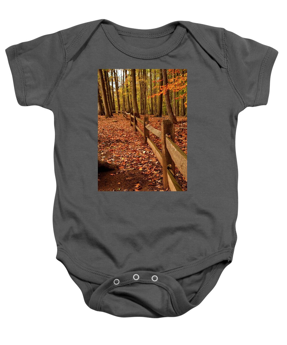 Wood Baby Onesie featuring the photograph Autumn Fence by Angie Tirado
