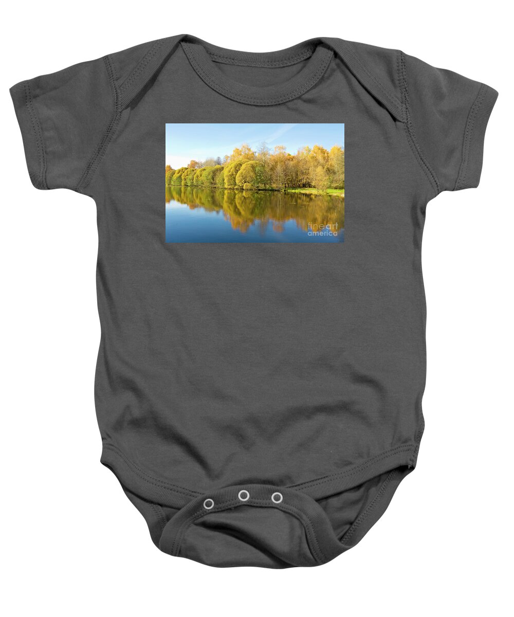 Autumn Baby Onesie featuring the photograph Autumn lake by Irina Afonskaya
