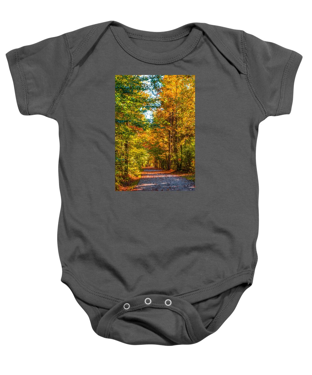 Path Baby Onesie featuring the photograph Autumn Path by Parker Cunningham