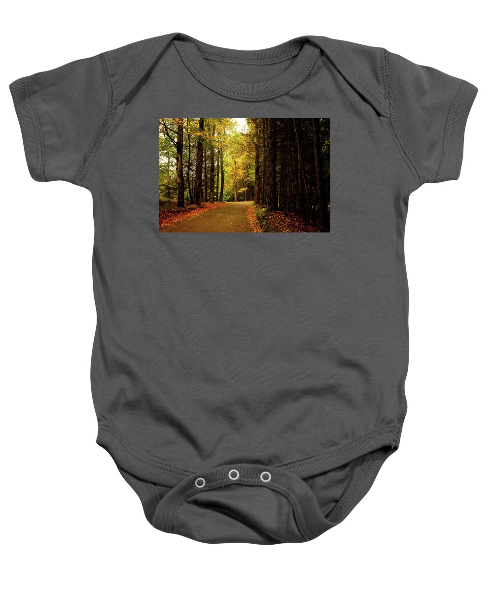 Road Baby Onesie featuring the photograph Autumn Road by Camille Lopez