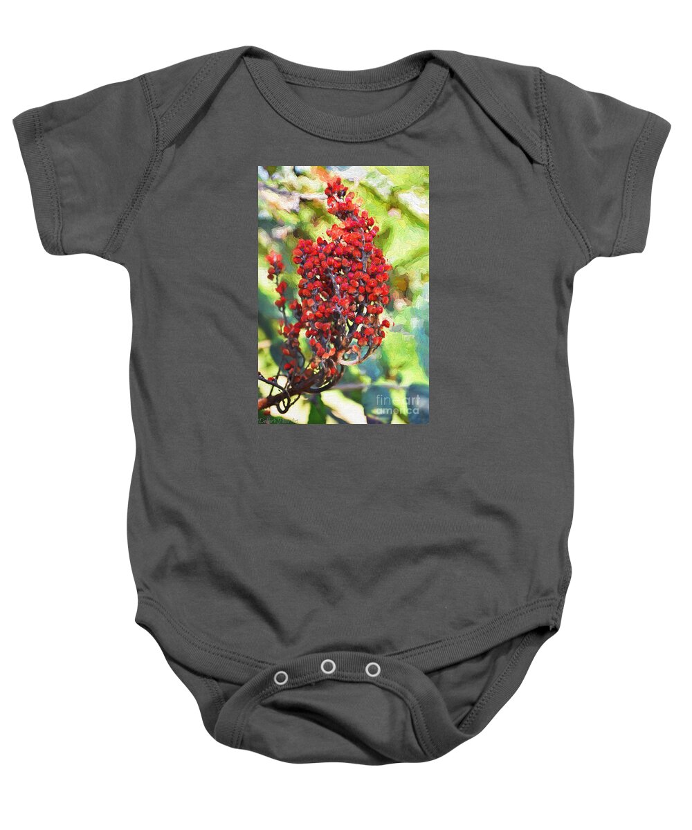 Botanical Baby Onesie featuring the photograph Autumn Sumac Fruit - Digital Paint by Debbie Portwood