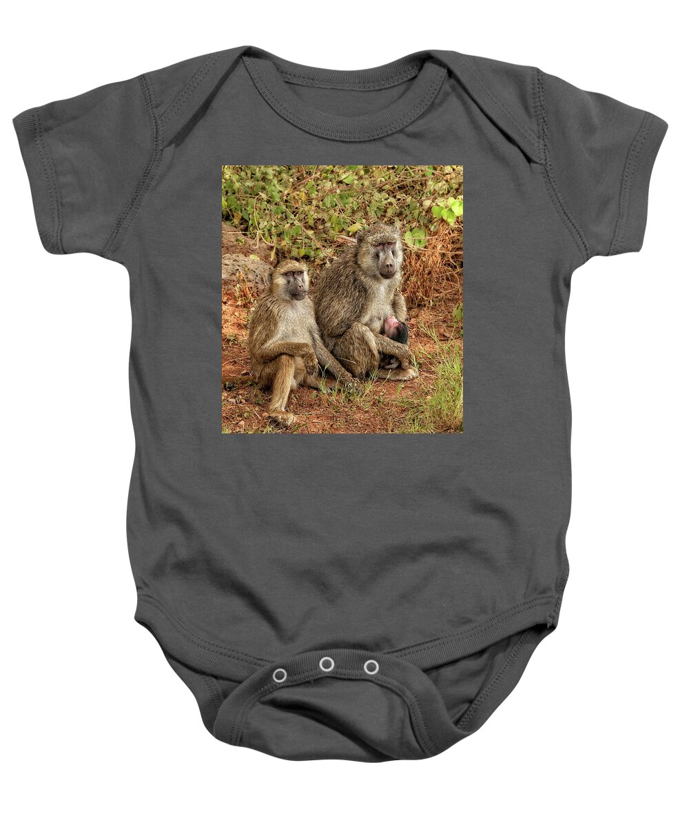 Africa Baby Onesie featuring the photograph Baboon Family in Kenya by Mitchell R Grosky
