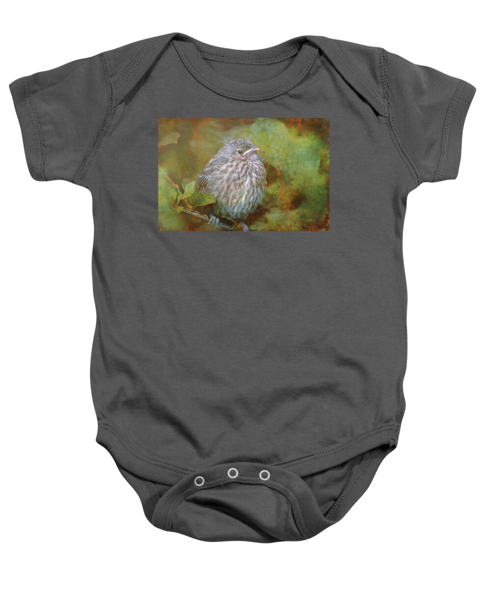 Branch Baby Onesie featuring the photograph Baby Sparrow - Digital Painting by Maria Angelica Maira